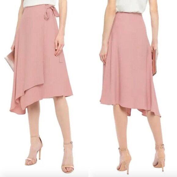 Les Heroines Paris navy blue satin crepe asymmetrical Maya wrap midi skirt - Picture 2 of 5